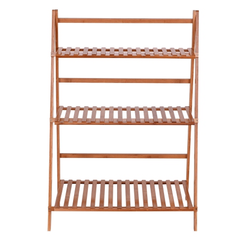 3-Tier Bamboo Ladder Shelf Foldable Plant Flower Bookshelf