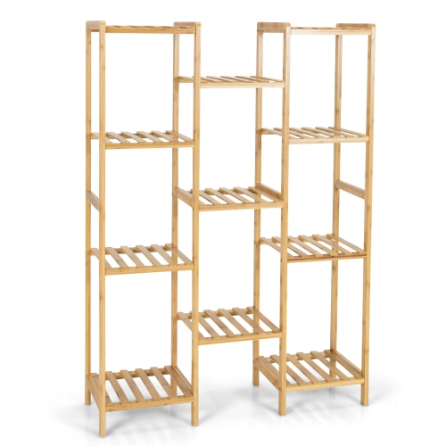 Bamboo 11-Tier Plant Stand Utility Shelf Free Standing Storage Rack Pot Holder-Natural