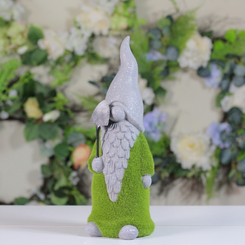 14" Faux Moss Covered Gnome with Shovel Outdoor Garden Statue