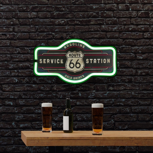 LED Lighted 'Route 66 Service Station' Neon Style Wall Sign
