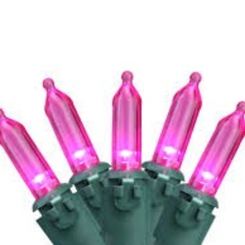 100-Count Pink LED Mini Christmas Lights, 33ft Green Wire