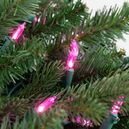 100-Count Pink LED Mini Christmas Lights, 33ft Green Wire