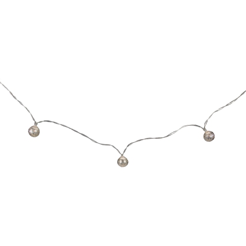 10 lumières de Noël à DEL blanc chaud en forme de boule en métal argenté - fil transparent de 6.25 pi