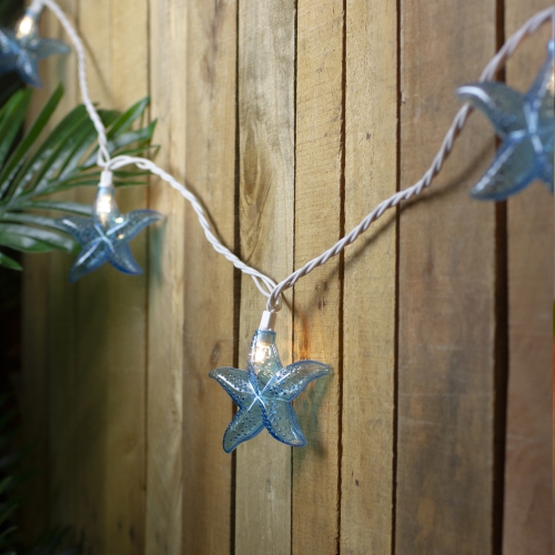 Set of 10 Blue Starfish Novelty String Lights - 9ft White Wire