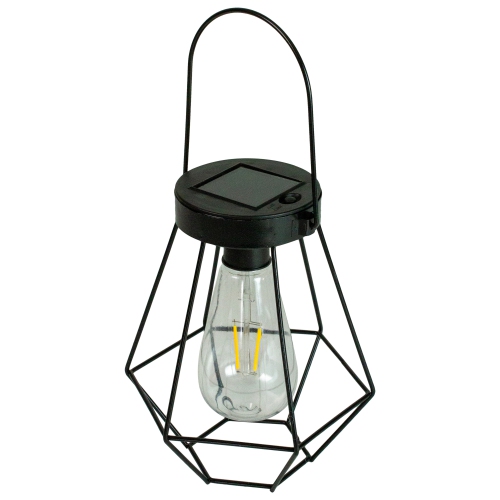 7.5" Black Geometric Outdoor Hanging Solar Lantern with Handle