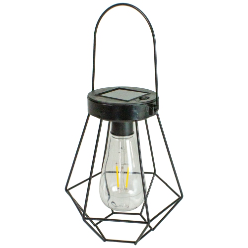 7.5" Black Geometric Outdoor Hanging Solar Lantern with Handle