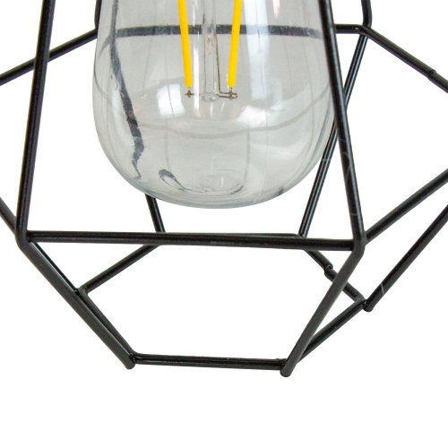 7.5" Black Geometric Outdoor Hanging Solar Lantern with Handle