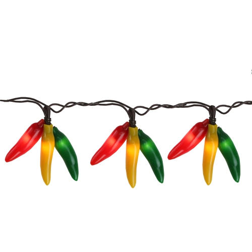 NORTHLIGHT  36Ct Orange And Green Chili Pepper Cluster String Lights - 7.5Ft Brown Wire In Yellow
