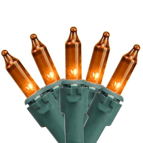 Ensemble de 50 mini lumières de Noël orange brûlé, fil vert 10 pi