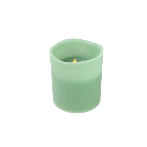 NORTHLIGHT  8" Sage Battery Operated Flameless Led Lighted 3-Wick Flickering Wax Christmas Pillar Candle In Green