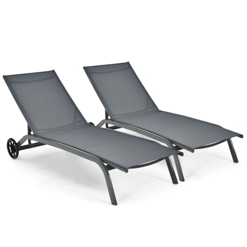 Costway 2PCS Outdoor Adjustable Chaise Lounge Patio 6-Position Recliner Wheels