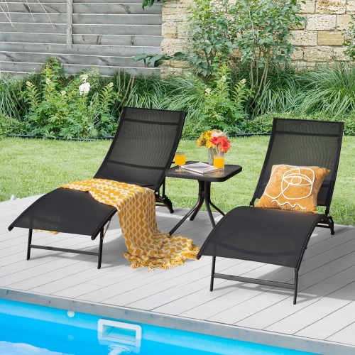 Costway 2 PCS Patio Folding Chaise Lounge Chair Recliner Adjustable Stackable Deck Black