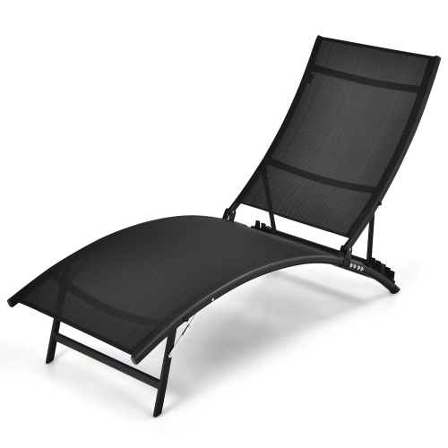 Costway 2 PCS Patio Folding Chaise Lounge Chair Recliner Adjustable Stackable Deck Black