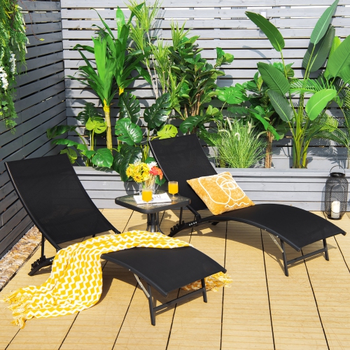 Costway 2 PCS Patio Folding Chaise Lounge Chair Recliner Adjustable Stackable Deck Black