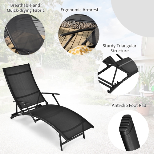 Costway 2PCS Patio Folding Lounge Chair Chaise Recliner Adjustable Stackable W/Armrest
