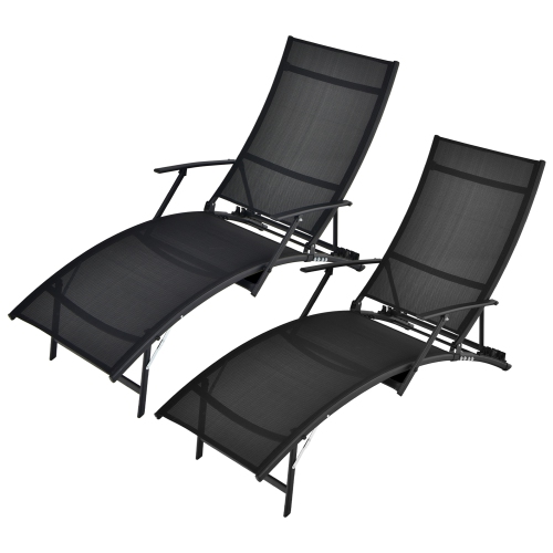 Gymax Set of 2 Foldable Patio Chaise Lounge w/ 5-level Backrest Outdoor Recliner Chair