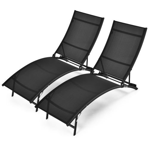 Gymax 2PCS Outdoor Patio Foldable Chaise Lounge Set w/ 5-Position Adjustable Backrest