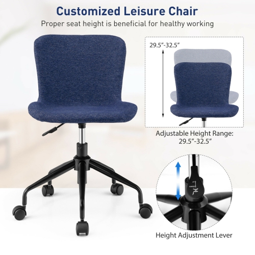 Gymax Mid Back Armless Office Chair Adjustable Swivel Linen Task Chair
