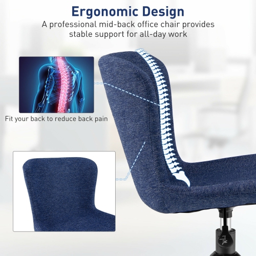 Gymax Mid Back Armless Office Chair Adjustable Swivel Linen Task Chair