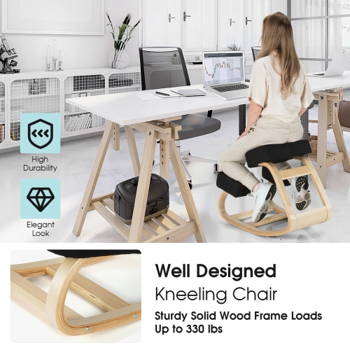 Gymax Ergonomic Kneeling Chair Rocking Stool Upright Posture Office Furniture Black