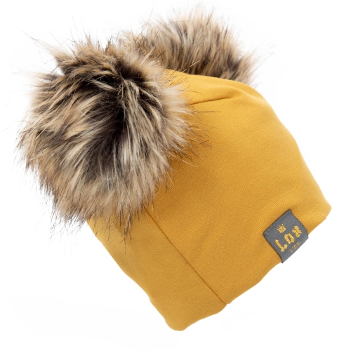 Lox Lion Double Pom Pom Bamboo Beanie - Mustard