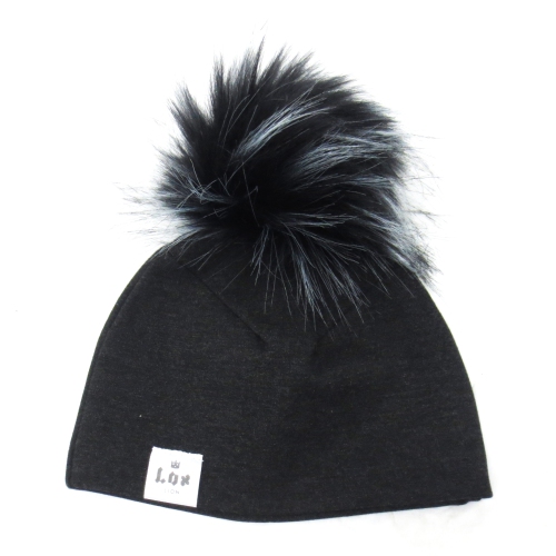 LOX LION  Single Pom Pom Bamboo Beanie - Carbon (Sm, 4-12 Months) In Multicolor