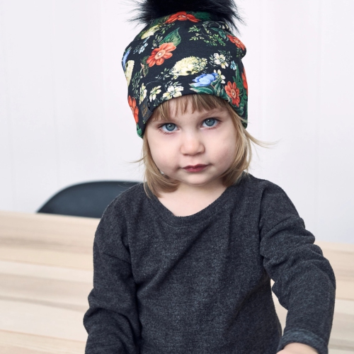 Lox Lion Single Pom Pom Bamboo Beanie - Floral