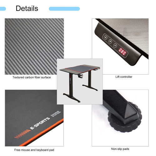 SK DEPOT 43"x 24"/110 x 60 cm Height Adjustable Electric Lift Standing Gaming Desk Ergotron Laptop Sit-Stand Desk Fit Large Area Work Surface Home