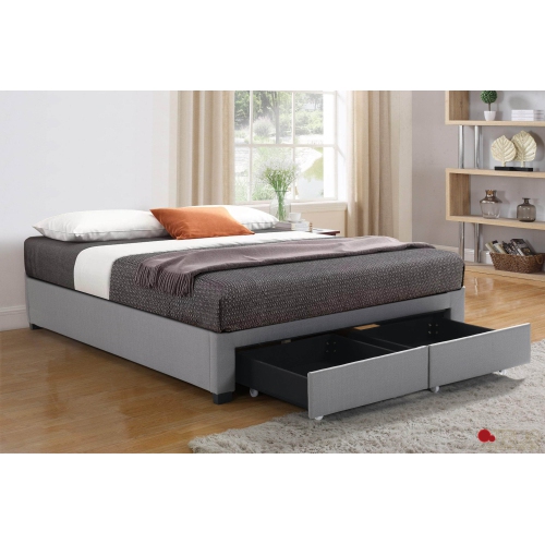 True Contemporary EZ Base Foundation Grey Platform Bed with 2 Storage Drawers
