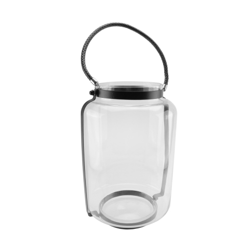 18 Clear Glass Hurricane Candle Holder Lantern with Jet Black Metal Frame