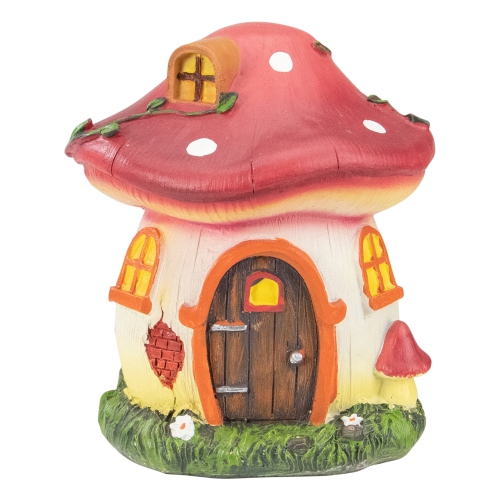 NORTHLIGHT  6.25" Mushroom House Outdoor Garden Statue In Red