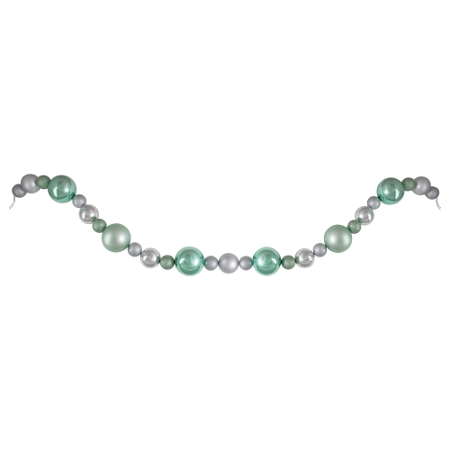 NORTHLIGHT  6' Silver And Seafoam 3-Finish Shatterproof Ball Christmas Garland In Green