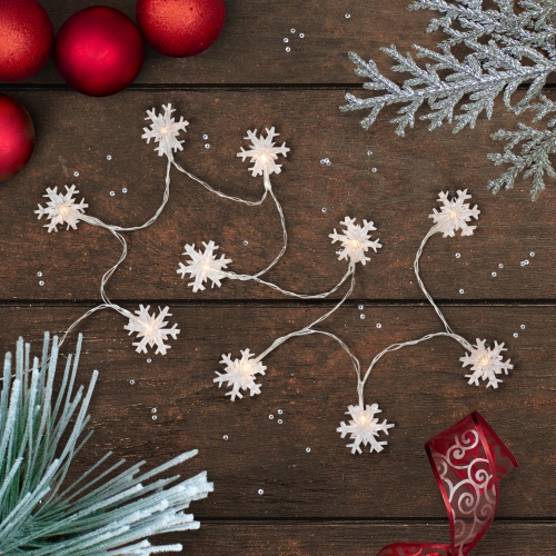 Lumières de Noël en forme de flocon de neige à DEL, 10 ampoules, 4,5 pi, fil de cuivre