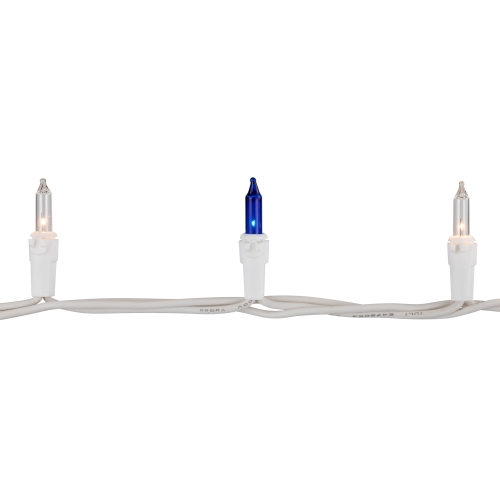 50-Count Blue and Clear Mini Christmas Light Set, 10ft White Wire