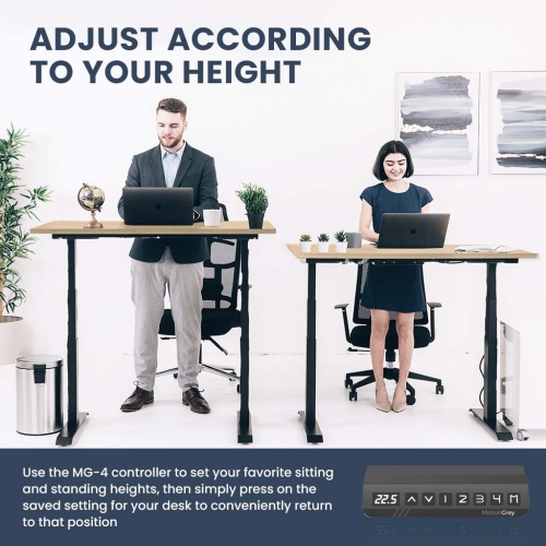 MotionGrey Height Adjustable German Electric Dual Motors Sit to Stand Computer Home Table and Office Standing Desk-Black Frame with Tabletop
