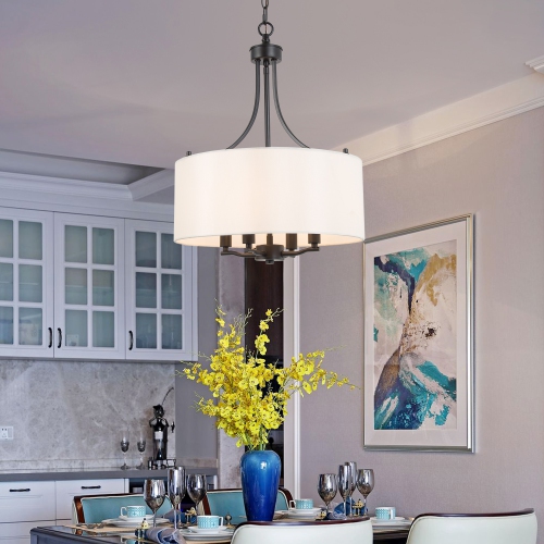 Modern 4-Light Fabric Drum Chandelier