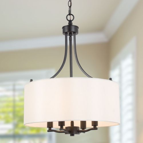 Modern 4-Light Fabric Drum Chandelier