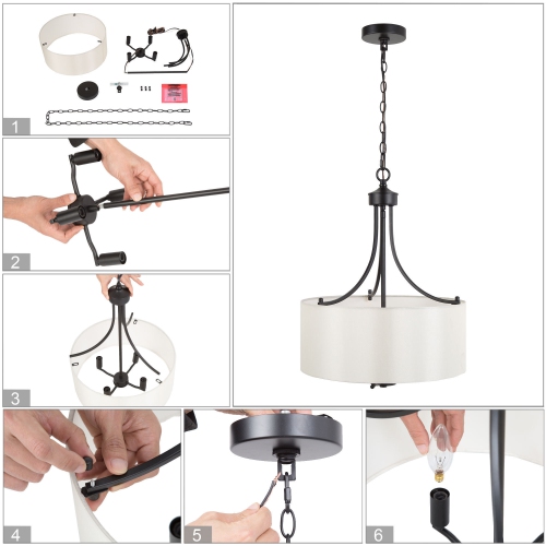 Modern 4-Light Fabric Drum Chandelier