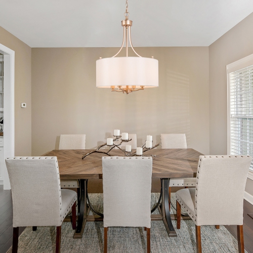 Modern 4-Light Gold Chandelier with Fabirc Shade