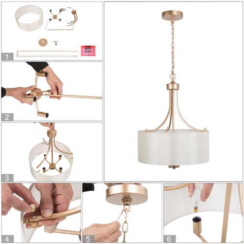 Modern 4-Light Gold Chandelier with Fabirc Shade