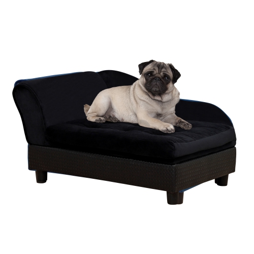 PawHut Pet Sofa Dog Couch Chaise Lounge Pet Bed with Storage Function Small Sized Dog Various Cat Sponge Cushioned Bed Lounge, Black