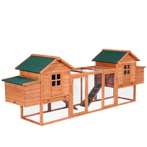PawHut 123" Dual Chicken Coop Wooden Large Chicken House Rabbit Hutch Hen Poultry Cage Backyard with Outdoor Ramps and Nesting Boxes
