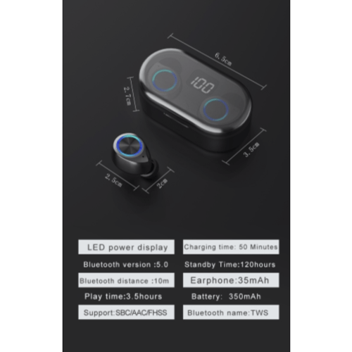 SuperGooDeal TW80 Air True-Wireless Earphones, Bluetooth, Stereo HiFi Sound, Touch Control, and Secure Fit - Black