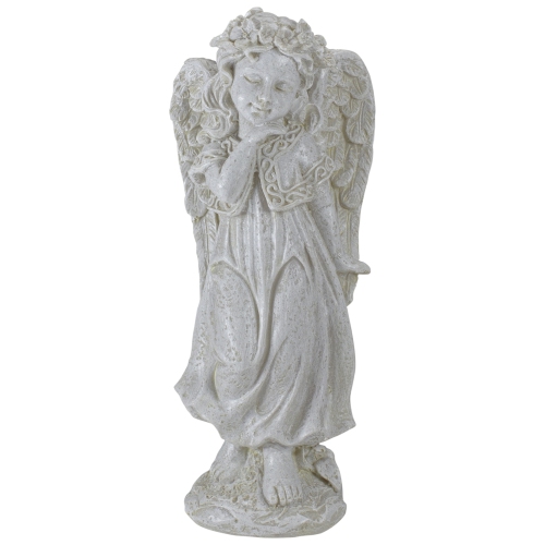 NORTHLIGHT  9.75" Standing Angel With Floral Crown Outdoor Garden Statue In Ivory