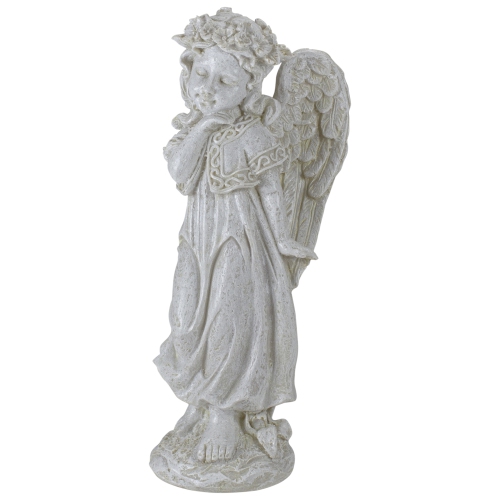 9.75" Ivory Standing Angel with Floral Crown Outdoor Garden Statue