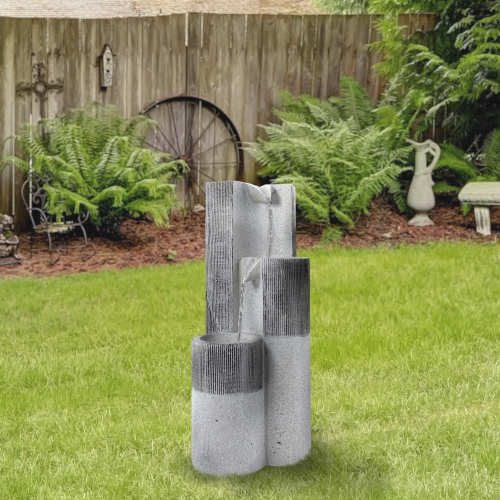 24" Gray Speckled Modern Style 3-Tier Rainfall Outdoor Water Fountain