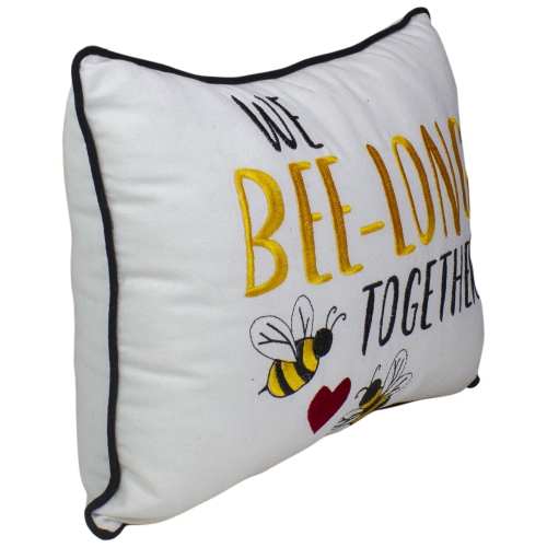 Coussin décoratif à ressorts « We Bee long Together », noir et blanc, 16 po