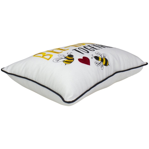 Coussin décoratif à ressorts « We Bee long Together », noir et blanc, 16 po