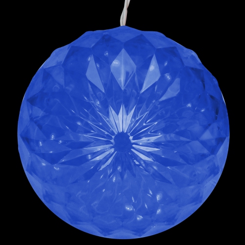 Blue LED Hanging Crystal Sphere Ball Outdoor Christmas Decor - 6 Inch