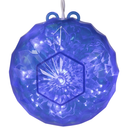 Blue LED Hanging Crystal Sphere Ball Outdoor Christmas Decor - 6 Inch